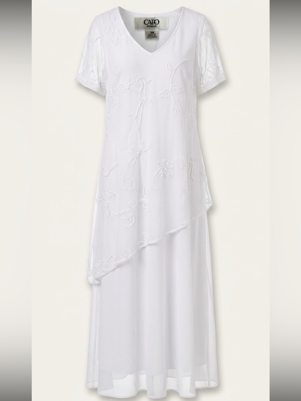 Cato Woman White Embroidered Asymmetrical Maxi Dress 16W